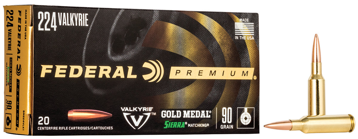Federal GM224VLK1 Premium Gold Medal 224Valkyrie 90gr Sierra MatchKing BTHP 20 Per Box/10 Case