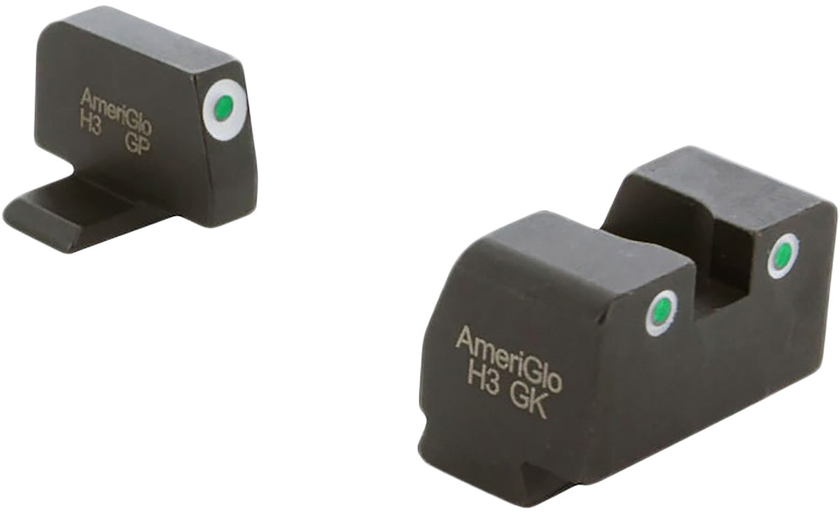 AmeriGlo XD181 Optic Compatible Sight Set for Springfield Armory XD  Green Tritium White Outline Front Sight-Green Triti