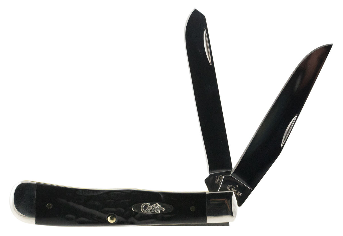 Case 18221 Trapper  3.25"/3.27" Folding Clip Point/Spey Plain Mirror Polished Tru-Sharp SS Blade Rough Black Jigged Synt
