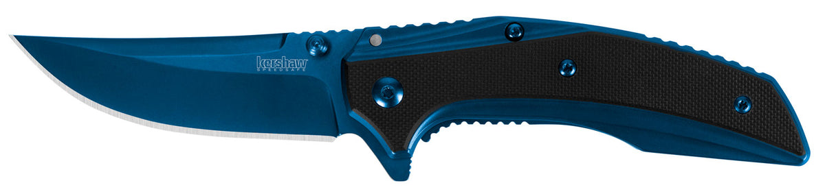 Kershaw 8320 Outright  3" Folding Trailing Point Plain Blue PVD 8Cr13MoV SS Blade Black/Blue G10/SS Handle Includes Pock
