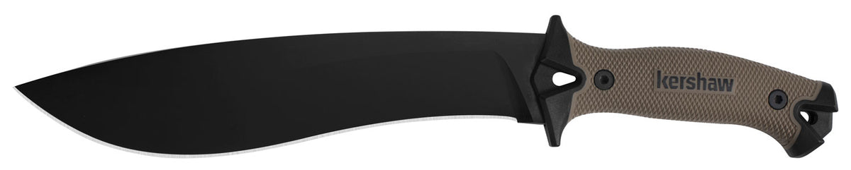 Kershaw 1077TAN Camp 10 10" Black Powder Coated 65Mn Carbon Steel Blade Black/Tan Glass-Filled Nylon Handle 16" Long Inc