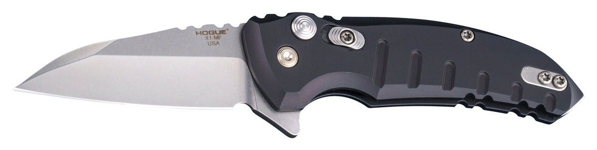 Hogue 24160 X1 MicroFlip 2.75" Folding Wharncliffe Plain Tumble Polish Tumble Polish CPM 154 SS Blade/Matte Black Anodiz