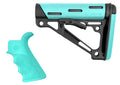 Hogue 13456 OverMolded 2-Piece Kit Collapsible Aqua OverMolded Rubber Black & Aqua Rubber Grip for AR15, M16 with Mil-Sp