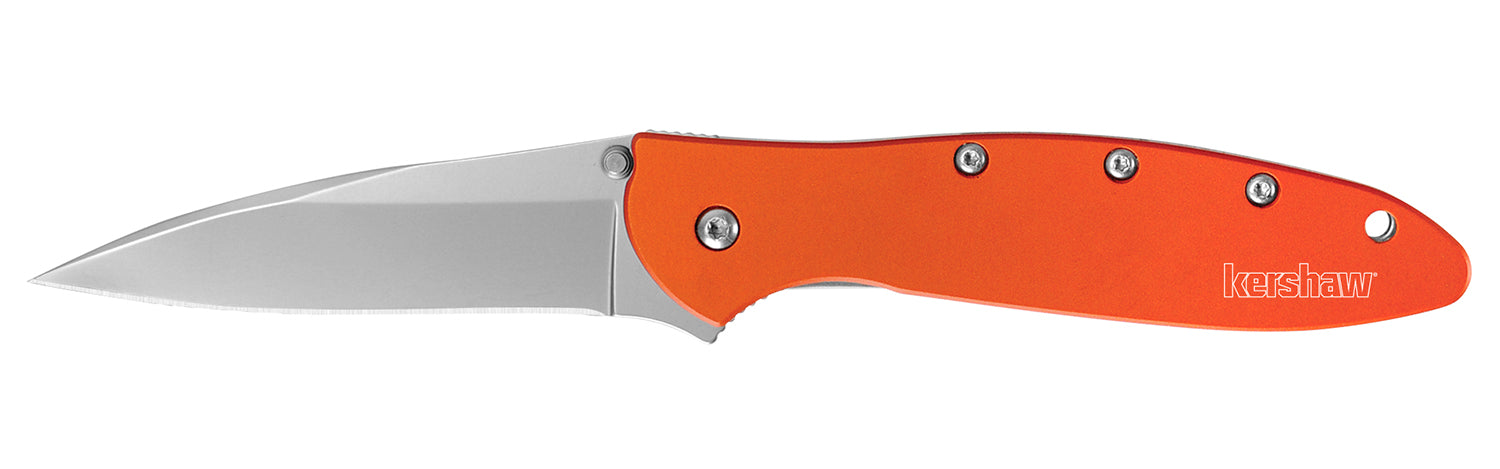 Kershaw 1660OR Leek  3" Folding Drop Point Plain Bead Blasted 14C28N Steel Blade Orange Anodized Aluminum Handle Include