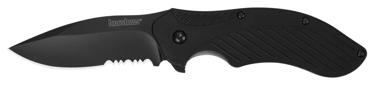 Kershaw 1605CKTST Clash  3.10" Folding Drop Point Part Serrated Black Oxide 8Cr13MoV SS Blade Black Glass-Filled Nylon H