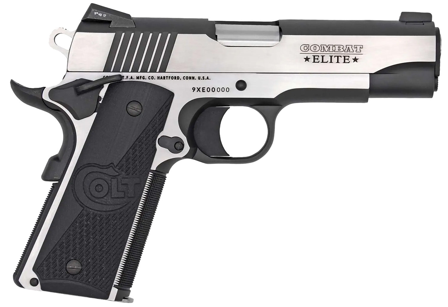 Colt Mfg O4082CE Combat Elite Commander 9mm Luger 8+1 4.25" Stainless Steel Barrel, Two-Tone Serrated Stainless Steel Sl