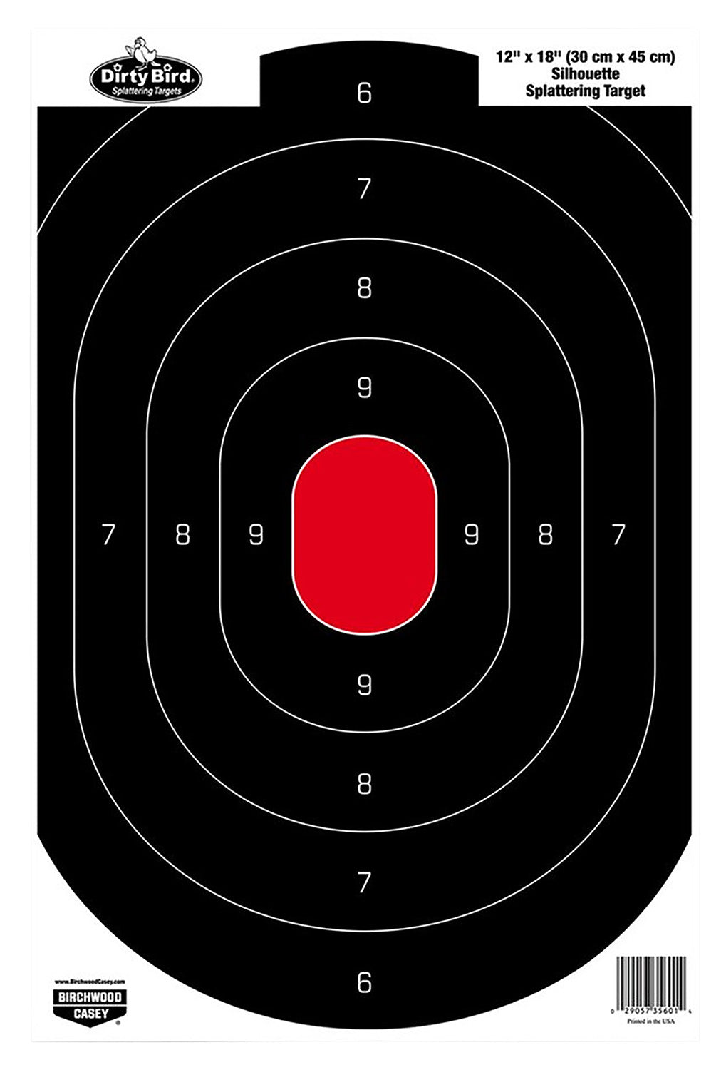 Birchwood Casey 35601 Dirty Bird  Silhouette Tagboard Hanging Pistol 12" x 18" Black/Red White Impact Splatter 100 Per P