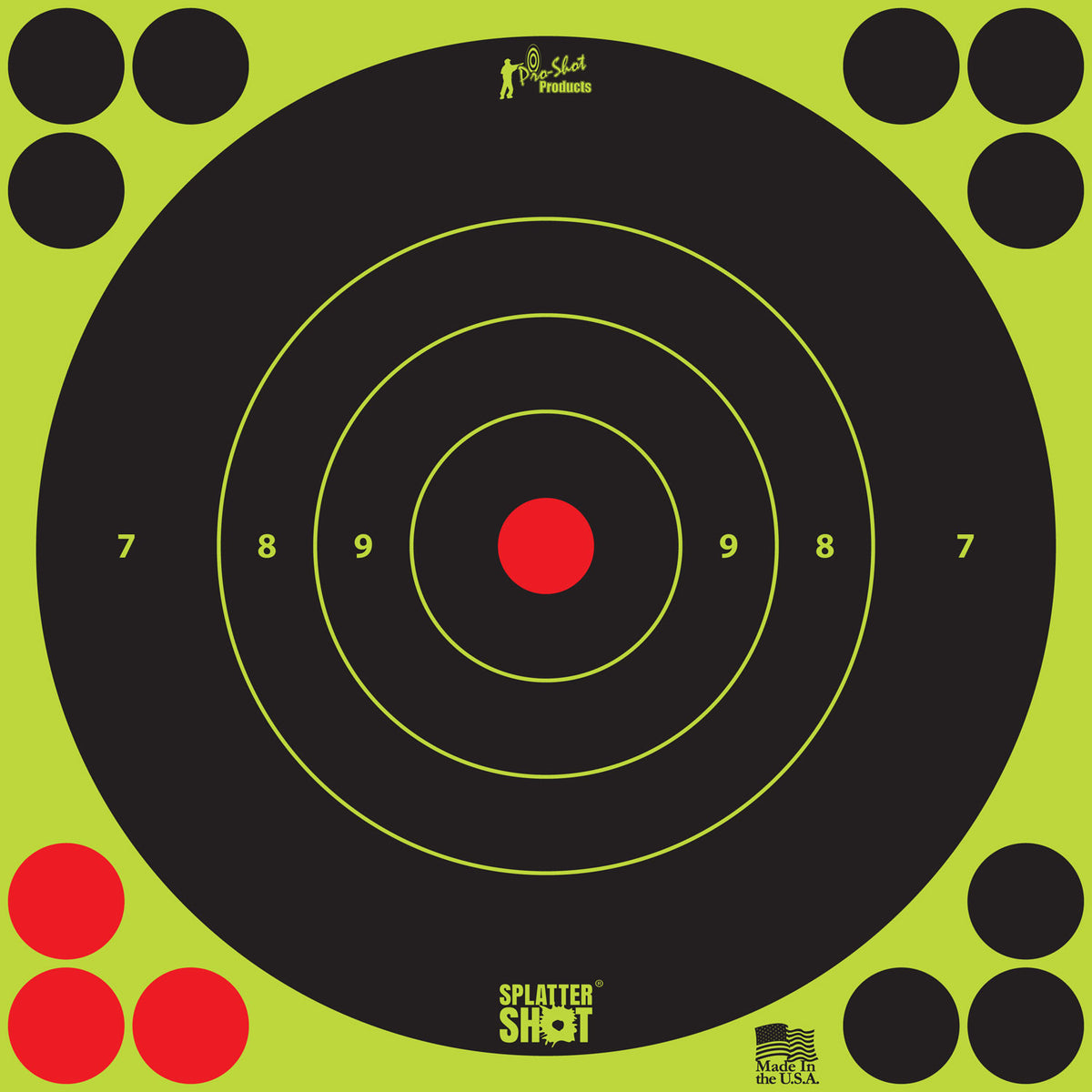 Pro-Shot 8BGREEN6PK SplatterShot  Self-Adhesive Paper Black/Green 8" Bullseye 6 Pack