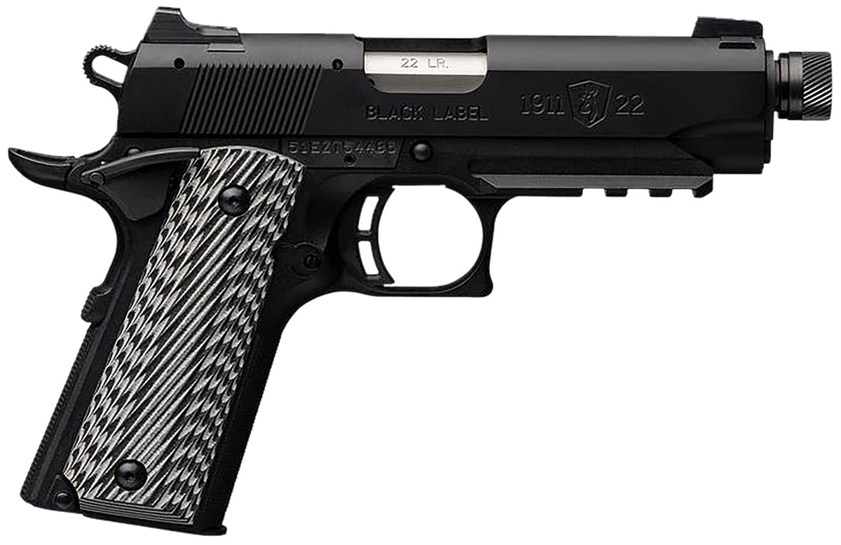 Browning 051821490 1911-22 Black Label Compact SR 22 LR 10+1 4.25" 3.50" Threaded Barrel, Matte Black Serrated Steel Sli