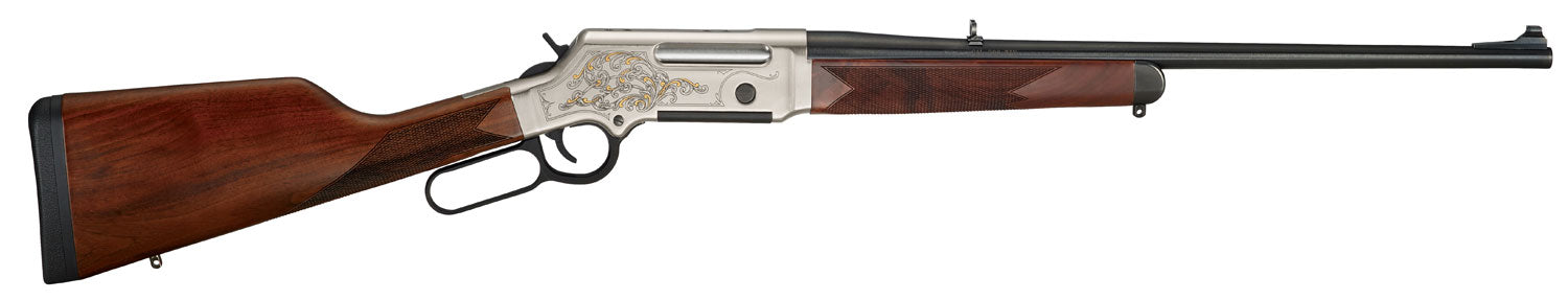 Henry H014D243 Long Ranger Deluxe Full Size 243 Win 4+1 20" Blued Steel Barrel, Engraved Nickel-Plated w/24K Gold Inlay 
