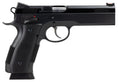 CZ-USA 91731 A01-LD  Full Size Frame 9mm Luger 19+1 4.93" Black Match Grade Bull Barrel, Blued Serrated Steel Slide, Blu
