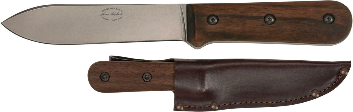 Ka-Bar BK62 Becker Kephart 5.13" Fixed Drop Point Plain Satin Stonewashed 1095 Cro-Van Blade, Walnut Handle, Includes Sh