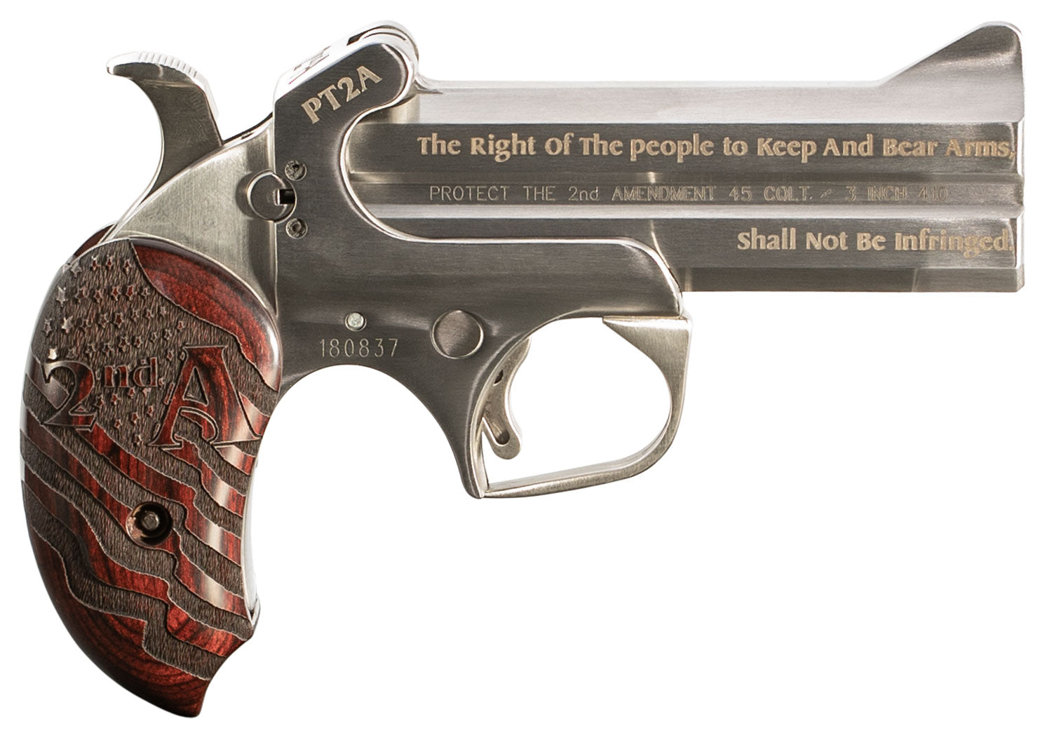 Bond Arms PT2A Protect the 2nd Amendment Original 45 Colt/410 Gauge 2rd Shot 4.25" Rosewood Grips Right Hand