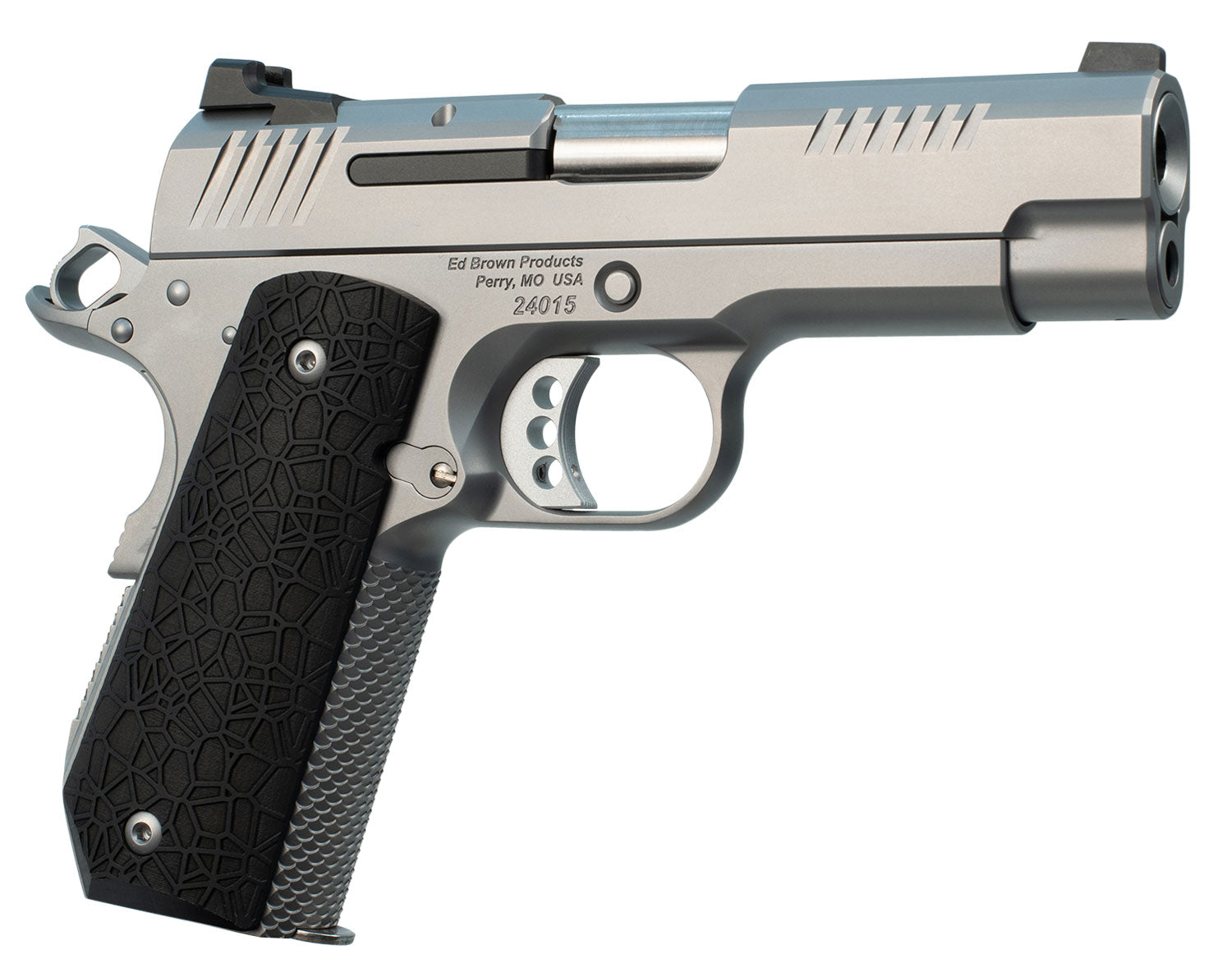 Ed Brown EVOKC9 1911 EVO KC9 9mm Luger 9+1 4" Barrel, Snakeskin Serrated Stainless Steel Bobtail Frame, Serrated Slide w