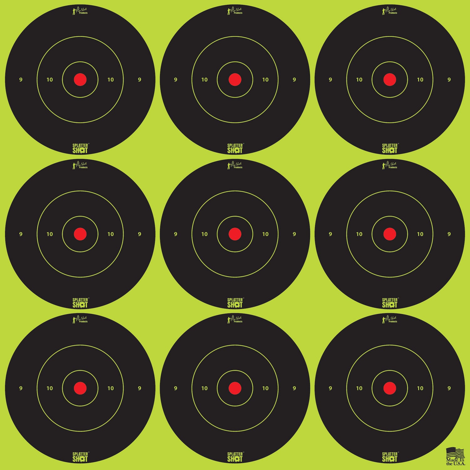 Pro-Shot 2BGREEN108 SplatterShot  Self-Adhesive Paper Black/Green 2" Bullseye 12Pack/108Targets