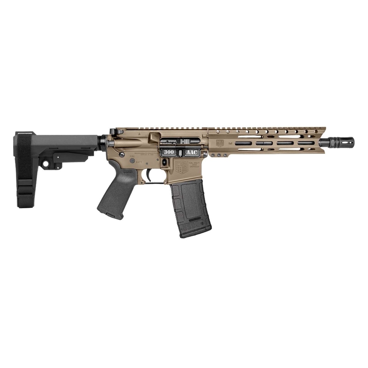 DIAMONDBACK DB15 300 BLACKOUT FDE 10" PISTOL W/ 9" PC M-LOK RAIL, SBA3 BRACE 30RD