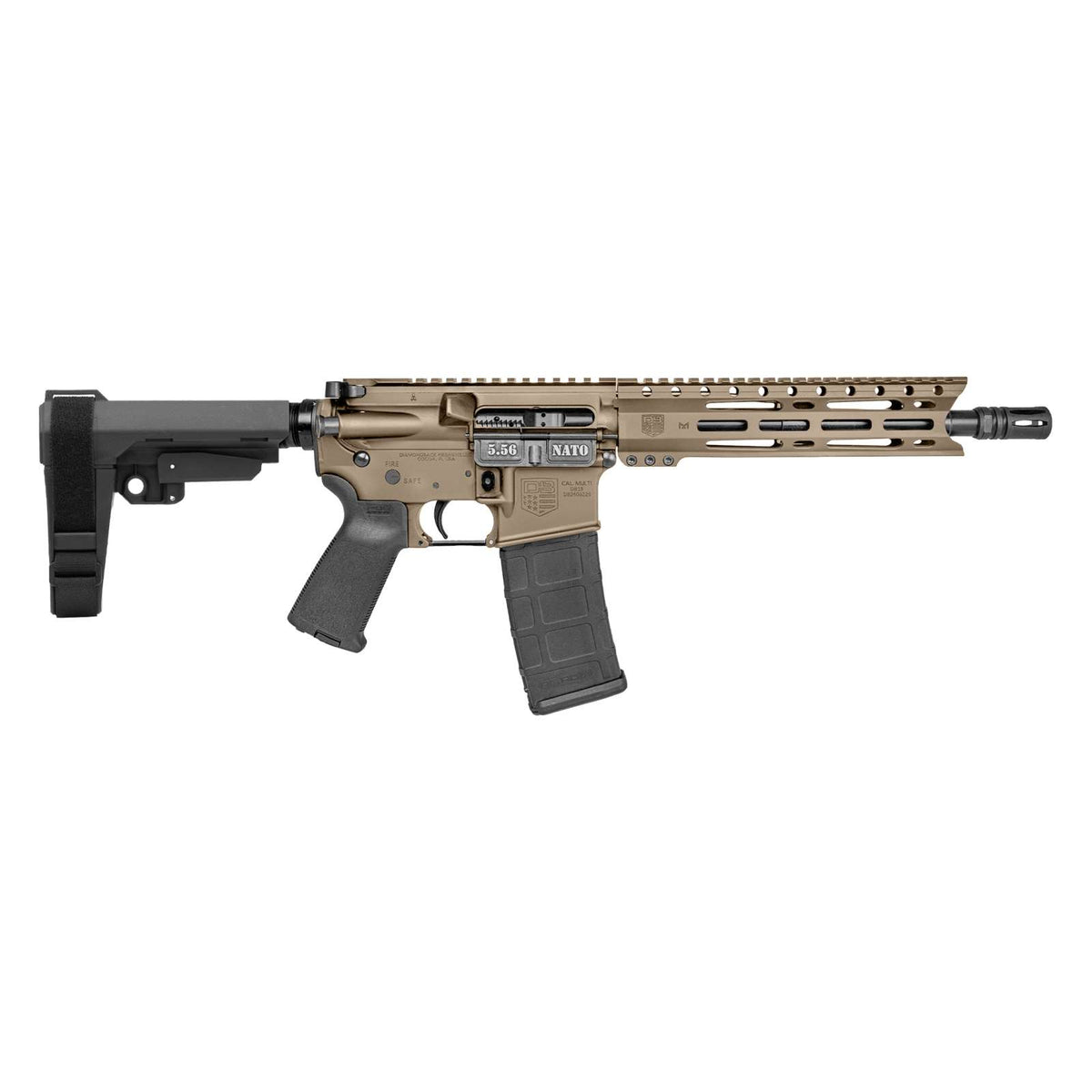 DIAMONDBACK DB15 5.56 10" W/ 9" PC M-LOK RAIL, FLAT DARK EARTH, SBA3 BRACE, (1) 30RD PM