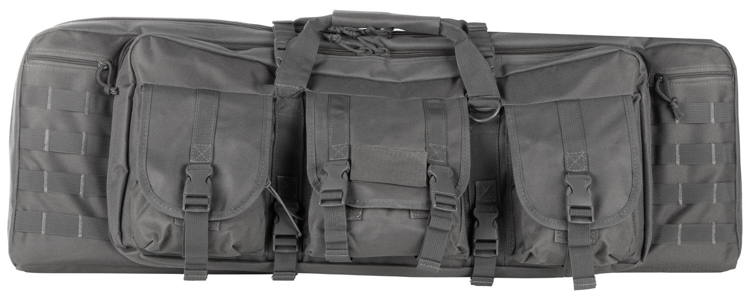 NcStar CVDC2946U36 VISM Double Carbine Case Urban Gray PVC Nylon w/ Foam Padding Lockable Zippers Pockets & MOLLE Webbin