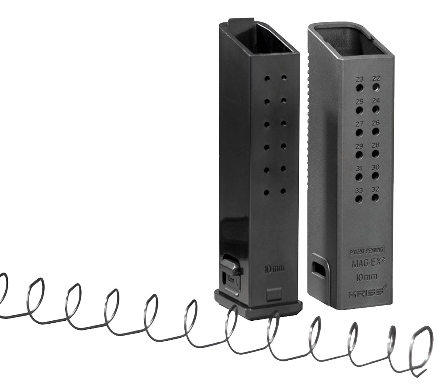 Kriss USA KVAMX2K10BL00 Mag-Ex2 Extension Kit Extended 10mm Auto 33rd Compatible w/Glock 20/40 Gen3-5 15rd Mag Black Pol