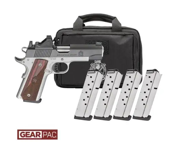 SPRINGFIELD ARMORY RONIN 1911 4.25" BL/STS 9MM PSTL AOS U NOTCH F.O, VIRIDIAN RFX11,BAG, 4 MAGS