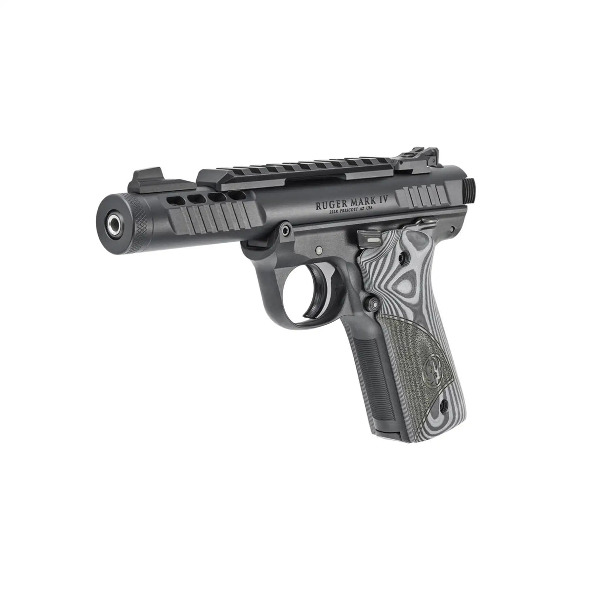RUGER MRK IV 22/45 LITE 22LR 4.4" NON THREADED BLK ANODIZED, OVERSIZD HOGUE GRIP PLATES 2-10RD MAGS