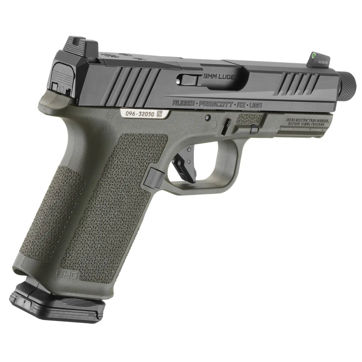 RUGER RXM THREADED 9MM PISTOL 4.5" BBL OD GREEN MAGPUL EHG, O.R. 2-15RD MAGS