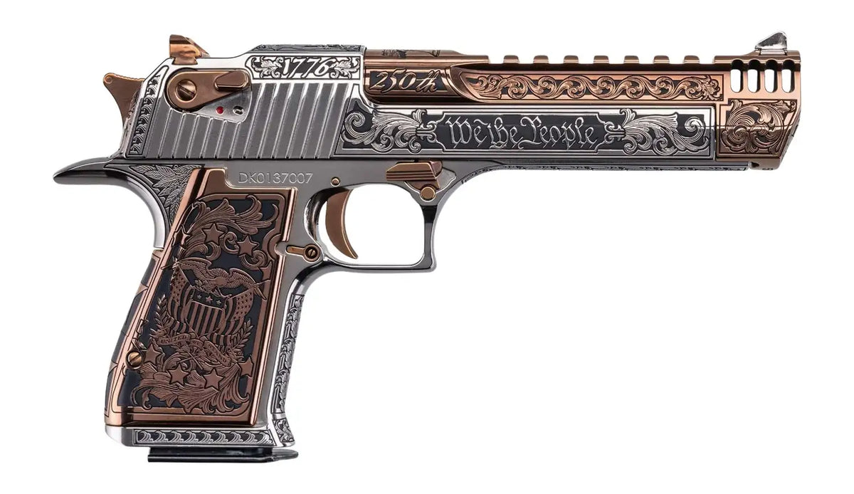 MAGNUM RESEARCH DE .50AE Mark XIX USA 250 Special Edition 6" Hard Nickel/Bronze Deep Engraved