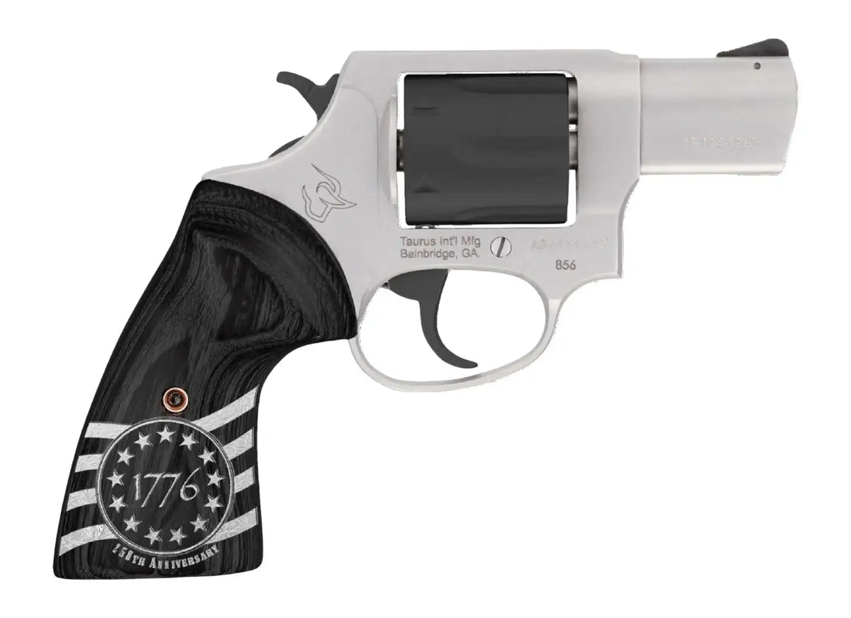 TAURUS 856 2 TONE 38SPL REVOLVER 2" BLK/STS WOOD 1776 GRIPS 6RDS