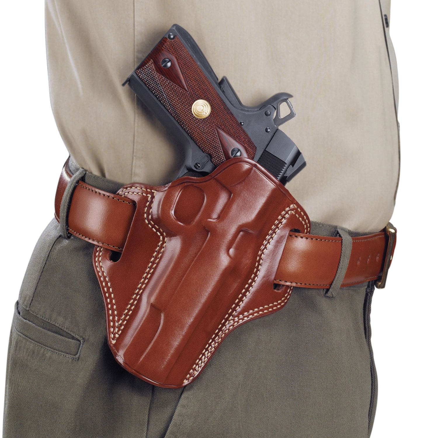 Galco CM800 Combat Master  OWB Tan Leather Belt Slide Compatible w/ Glock 43/43X, Springfield  Hellcat Belt 1.75" Wide R
