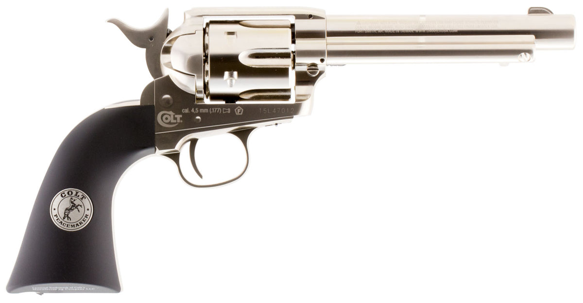 Umarex 2254051 Colt Peacemaker CO2 Pistol 177 Pellet 6rd Single Action, Nickel Frame, CO2 Housed In Black Polymer Grip