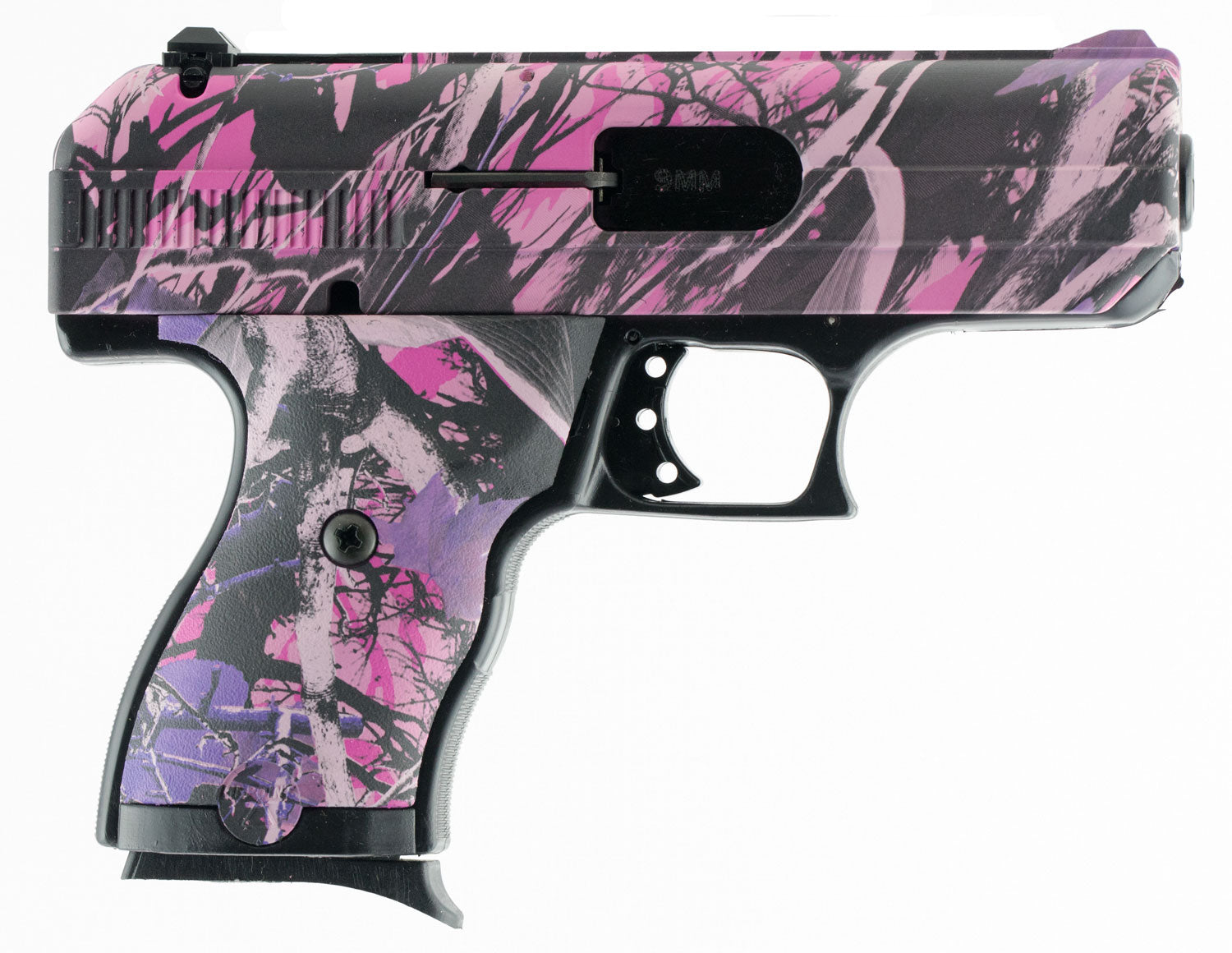 Hi-Point 916PI C9  9mm Luger 8+1, 3.50" Black Steel Barrel, Hydro-Dipped Pink Camo Serrated Steel Slide, Hydro-Dipped Pi