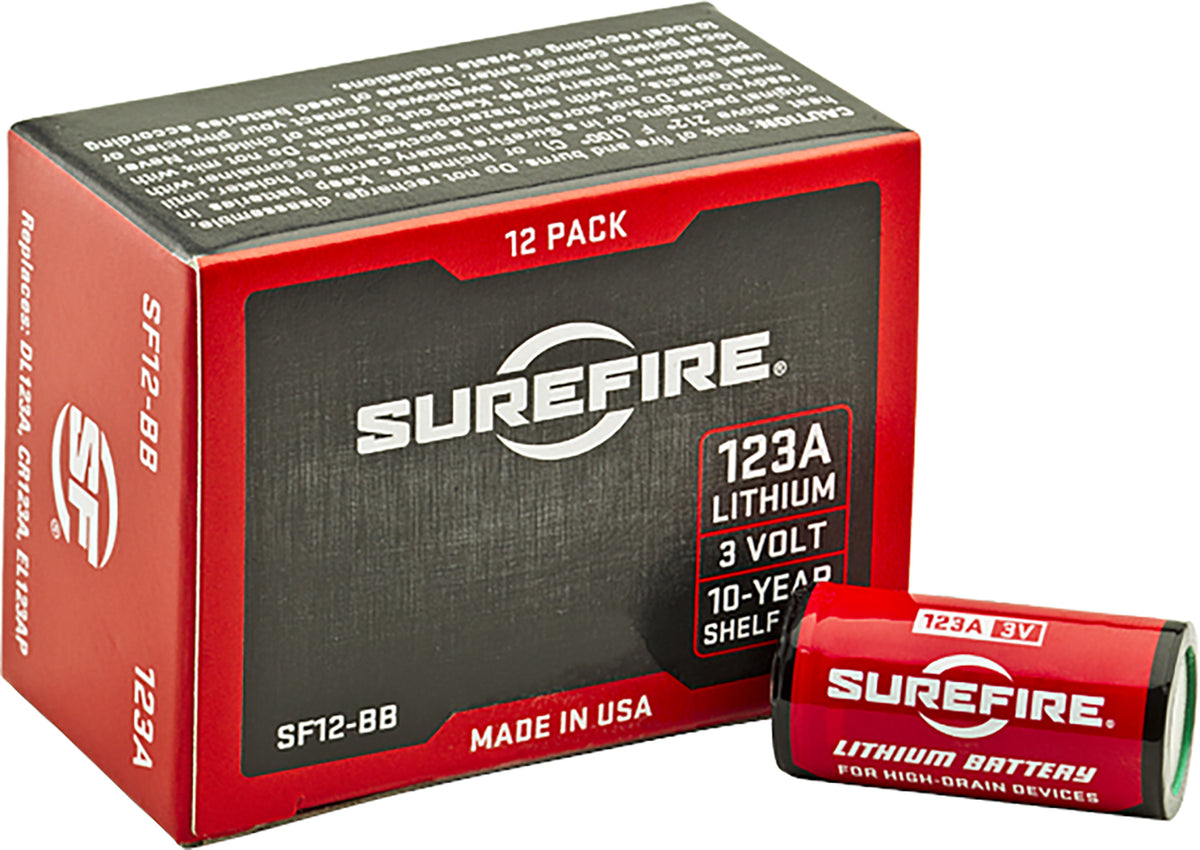 SureFire SF12BB 123A Batteries  Red/Black 3.0 Volts 1,550 mAh (12) Single Package Boxed