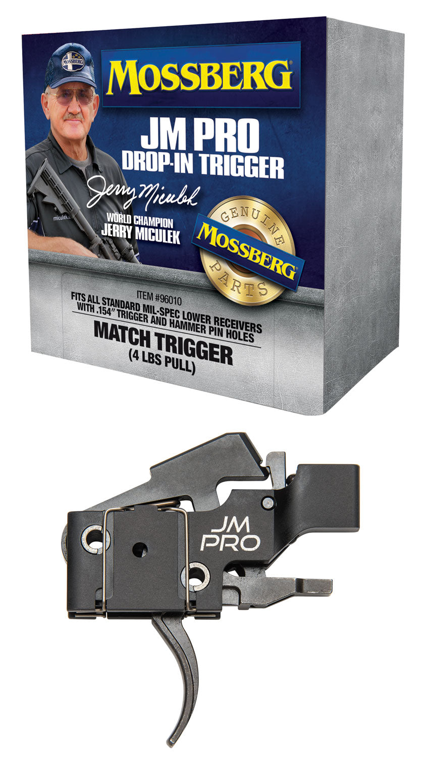 Mossberg 96010 JM Pro  Adjustable Match AR Drop-In Trigger, Fits AR15s & AR10s w/.154" Trigger & Hammer Pin Holes, Facto