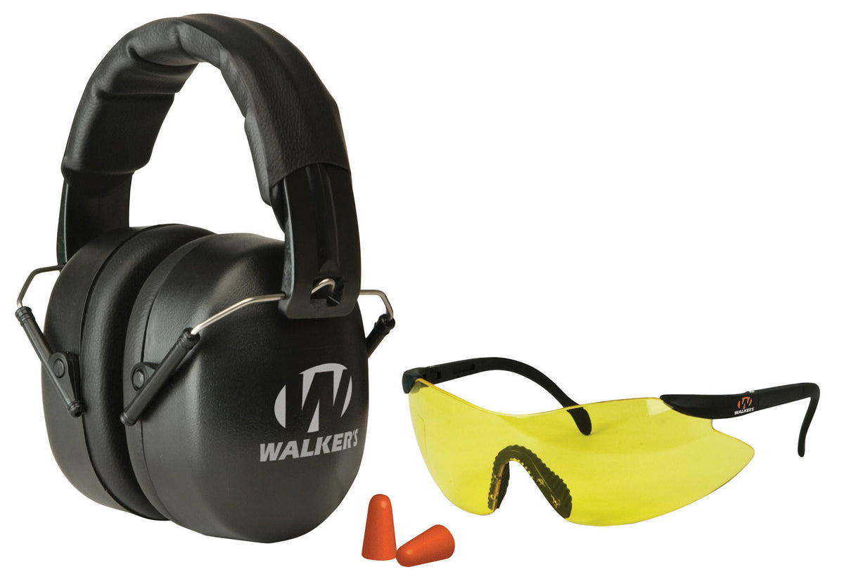 Walker's GWPFM3GFP EXT Range Shooting Muff Combo Kit Includes Foam Ear Plugs, 31 db Over the Head Shooting Muff, Sport G