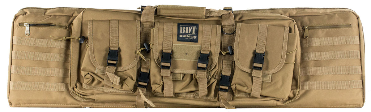 Bulldog BDT6043T BDT Tactical Double 43" Tan Nylon, 3 Accessory Pockets, Deluxe Padded Backstraps Lockable Zippers, Padd