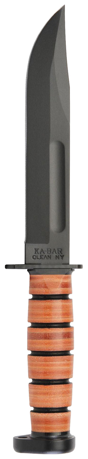 Ka-Bar 1317 Dog's Head Utility Knife 7" Fixed Clip Point Plain Black 1095 Cro-Van Blade, Brown Leather Handle, Includes 