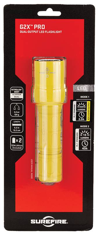 SUREFIRE G2X PRO 15/600LM 2XCR123A YELLOW POLYMER/ALUM CLICKY