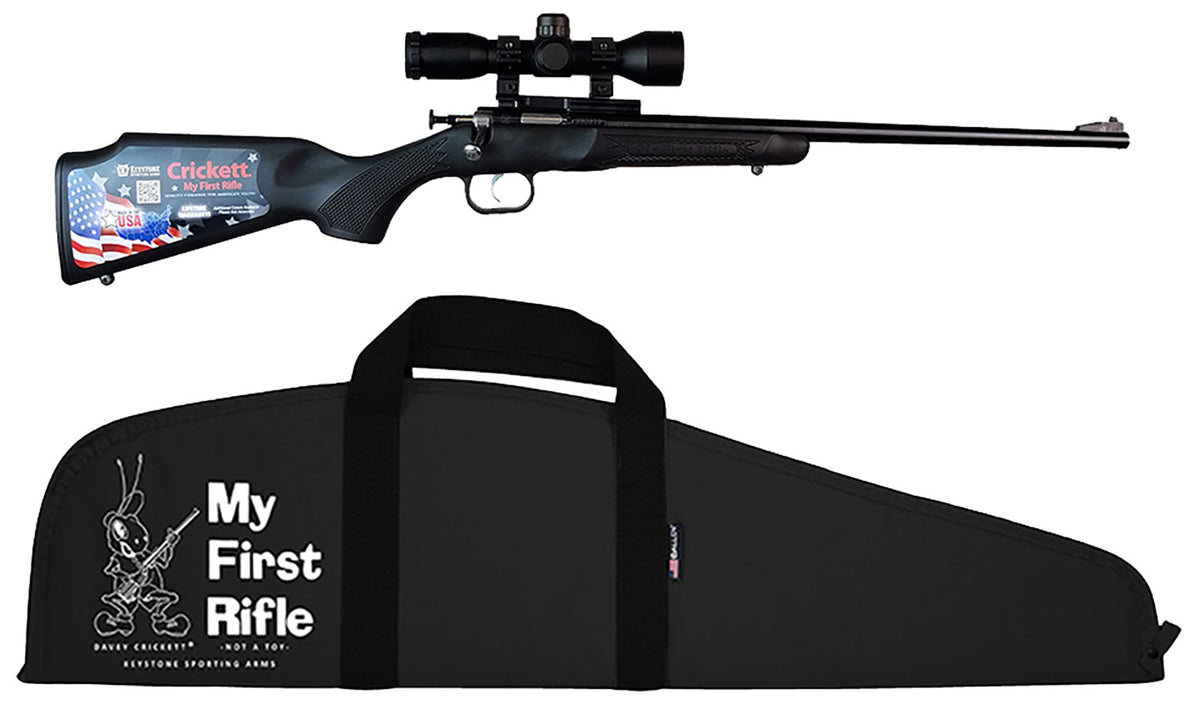 Crickett KSA2240BSC Youth Package 22 LR 1rd 16.12" Blued Barrel & Receiver, Black Synthetic Stock w/11.5" LOP, Reboundin