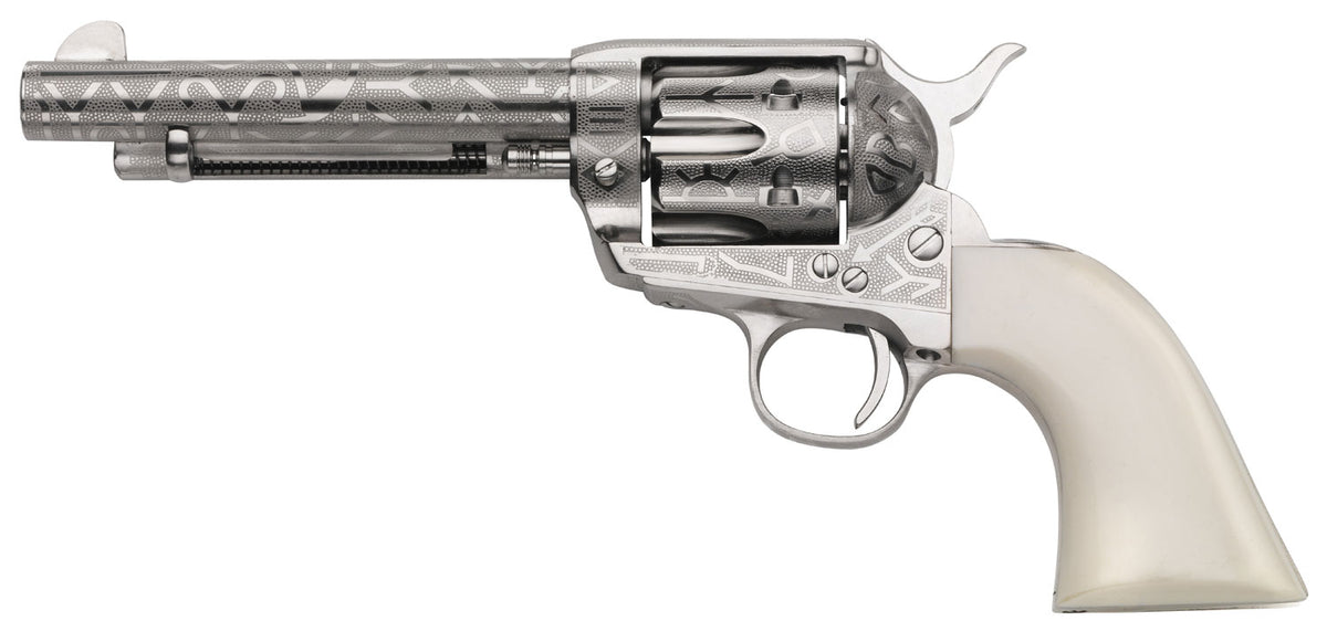 Taylors & Company 200060 1873 Cattle Brand Pietta 38 Special/357 Mag 6 Shot 5.50" Nickel Engraved Round Barrel, Nickel E