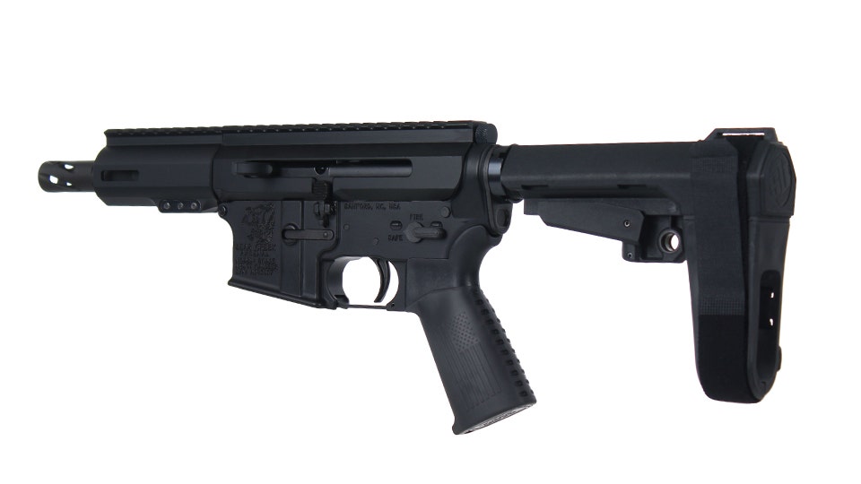 BC-15 .300 Blackout Left Side Charging Right Eject Complete Pistol, 4.5" Parkerized Heavy Barrel, 1:8 Twist, Hammer Forged, Micropistol Length Gas System, 4" M-LOK Rail, Brace
