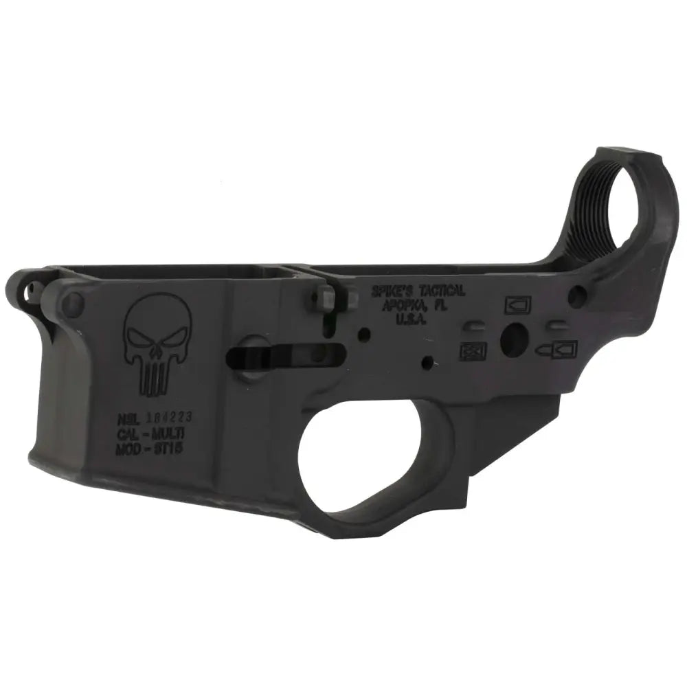 SPIKES TACTICAL STRIPPED LOWER RECEIVER, MULTI CAL, PUNISHER LOGO