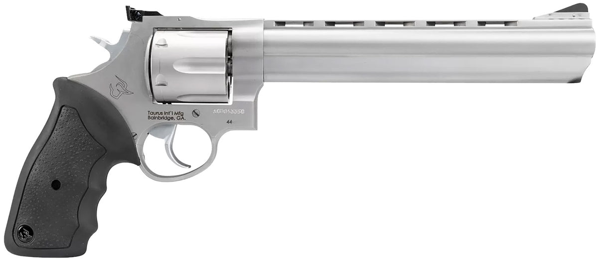 Taurus 2-440089 44  Large 44 Rem Mag 6 Shot 8.37" Matte Stainless Ported Barrel, Cylinder & Frame, Black Finger Grooved 