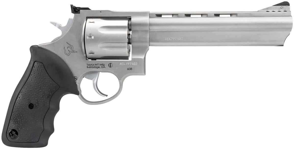 Taurus 2-608069 608  Large 357 Mag/38 Special +P 8 Shot 6.50" Matte Stainless Steel Ported Barrel, Cylinder & Frame, Bla