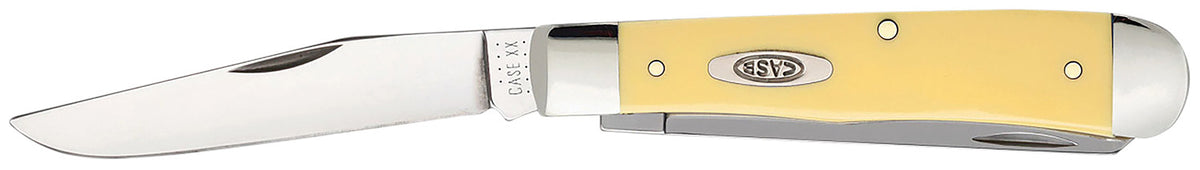 Case 00161 Trapper  3.25"/3.27" Folding Clip Point/Spey Plain Tumble Polish Chrome Vanadium Steel Blade/Yellow Synthetic