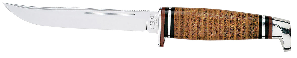 Case 00381 Hunter  5" Fixed Clip Point Plain Mirror Polished Tru-Sharp SS Blade/4.50" Grooved Leather Handle Includes Sh