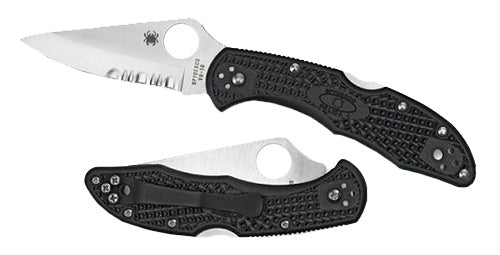 Spyderco C11SBK Delica 4  2.88" Folding Drop Point Serrated VG-10 SS Blade/Black  Textured FRN Handle Includes Pocket Cl