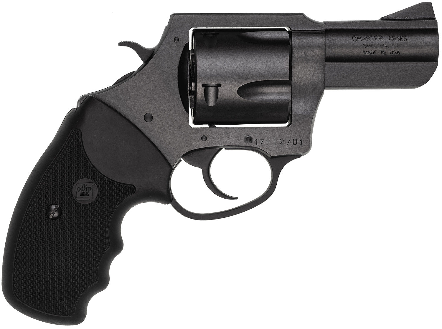 Charter Arms 64520 Pitbull  45 ACP, 5 Shot 2.50" Black Nitride Steel Barrel, Cylinder & Frame w/Black Finger Grooved Rub