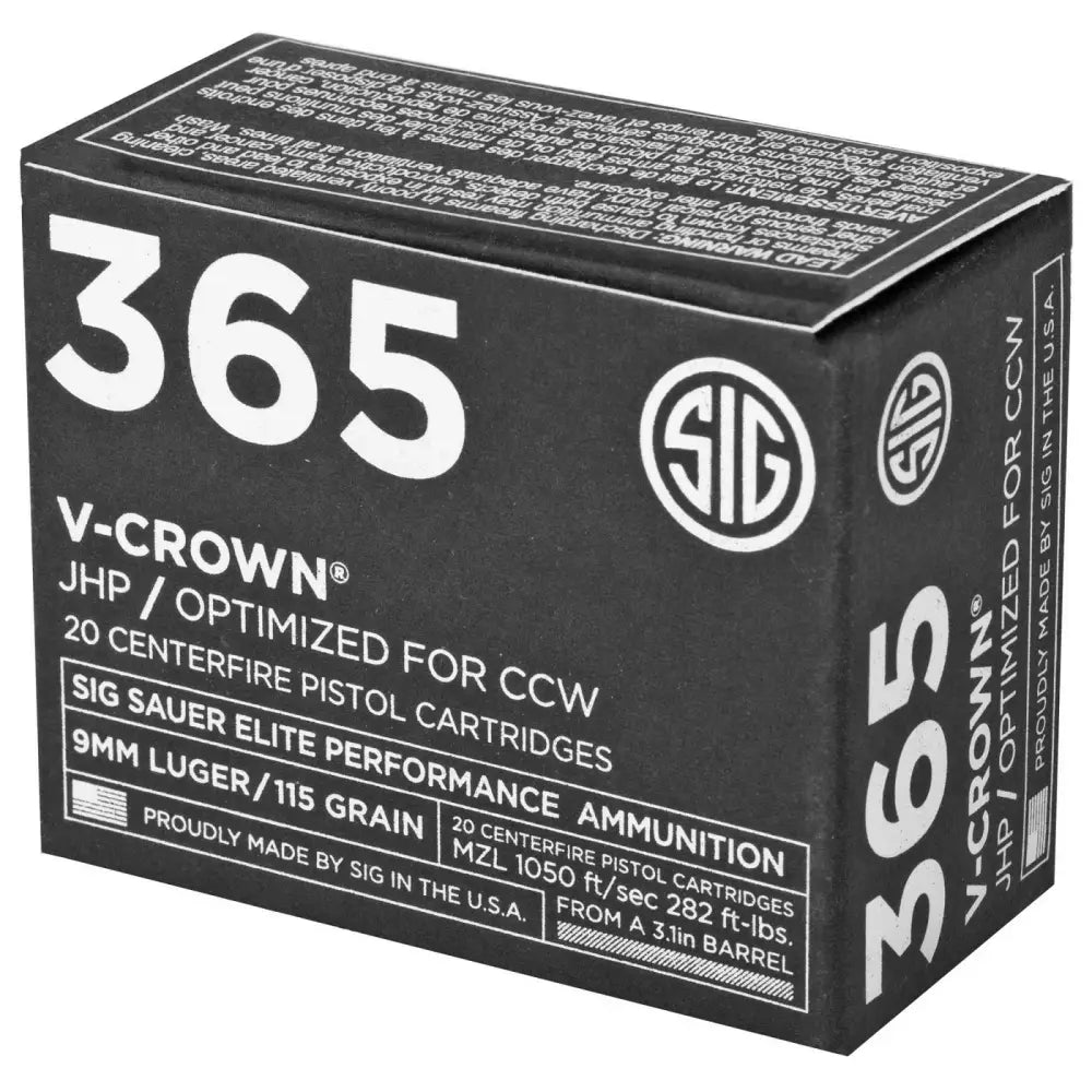 SIG SAUER V-CROWN 365 9MM 115GR ELTE VCRWN 20RD BX 200RD CASE