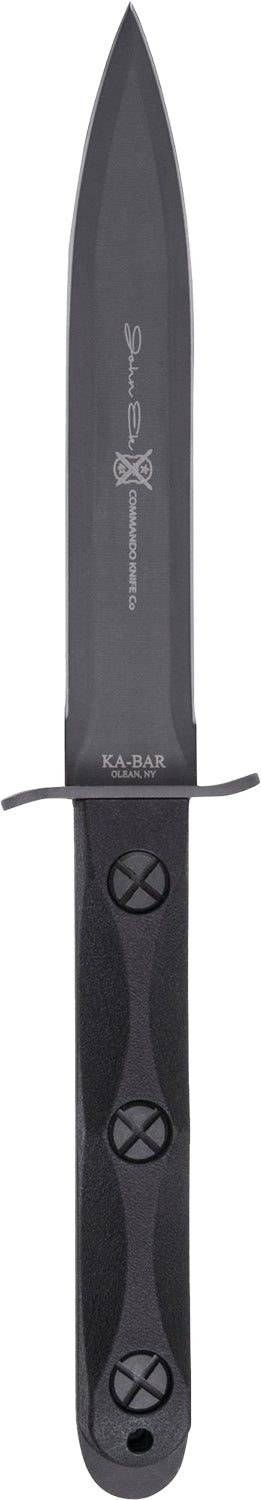 Ka-Bar EK44 Ek Model 4 6.63" Fixed Double Edge Spear Point Plain Stonewashed 1095 Cro-Van Blade, Black GRN Handle, Inclu