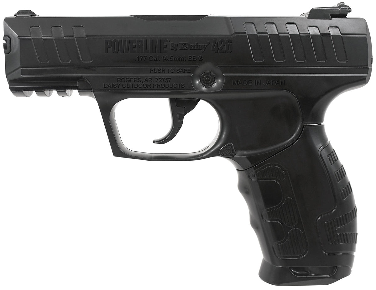 Daisy 426 Powerline Air Pistol CO2 177 Semi-Automatic 15 Shot Built-In BB Magazine, Smooth Bore Steel Barrel, Blade Fron